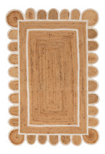 Used, scallop jute rug design rustic look carpet living room area rug beige + white for sale  Shipping to South Africa
