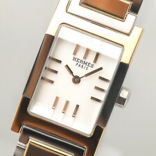 'Autêntico' HERMES TANDEM TA1 MOSTRADOR BRANCO RELÓGIO COMBINADO DE QUARTZO FEMININO_MSRP $5800 comprar usado  Enviando para Brazil