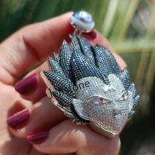 7.5ct Simulated Diamond 14K White Gold Fn Super Saiyan Goku Cartoon Pendant 2.5", used for sale  Shipping to South Africa