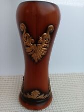 Vintage Brown Coloured Vase Hand Painted 3D Effect Scroll Gold Pattern Resin for sale  Shipping to South Africa