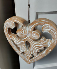 CHUNKY Wooden heart hanging decor wall window hand carved LARGE heavy for sale  Shipping to South Africa