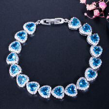 Dazzling Shiny Titanic Ocean Blue Topaz Gems Women Silver Heart Charm Bracelets, used for sale  Shipping to Canada