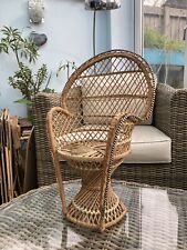 Vintage Retro Peacock Chair Wicker Rattan Doll Teddy Plants Boho Tiki 40cm FAB for sale  Shipping to South Africa