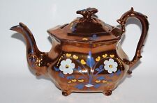Antique Copper Lustre Ware - Large Footed Teapot with Floral Highlights for sale  BELPER