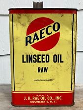 Aceite de linaza RAECO de colección crudo lata vacía de 1 galón, J.H. Rae Oil Co. Rochester, NY segunda mano  Embacar hacia Argentina