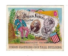 c1890's Trade Card Union Clothing Co. Tall Building, Uncle Sam, US Gold Coin for sale  Shipping to South Africa