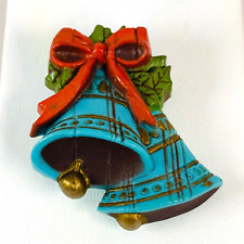 Vintage HALLMARK Brooch Blue Christmas Bells w/ Holly & Bow Circa 1970s Holiday for sale  Shipping to South Africa