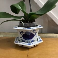 Used, Vintage Chinese Blue & White Planter Plant Pot Oriental With Saucer Stand for sale  Shipping to South Africa