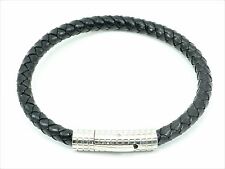 Pulseira masculina unissex trançada de couro preto aço inoxidável comprar usado  Enviando para Brazil