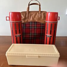 Vintage Red Plaid THERMOS Travel Picnic Set Canvas Bag King Seeley 1971 for sale  Shipping to South Africa