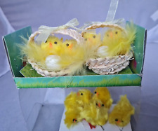 Mini Yellow Chicks In Basket Bonnet Hat Craft Kids Easter Egg Hamper Decorations, used for sale  Shipping to South Africa