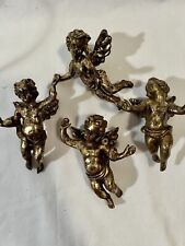 "Adornos de árbol de Navidad de resina de bronce antiguo ángel querubín de 4" de oro, usado segunda mano  Embacar hacia Argentina