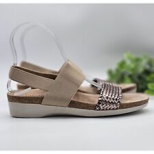 Munro Pisces Sandals Women's 8.5 N Beige Woven Gunmetal Sling Back Walking Wedge for sale  Shipping to South Africa