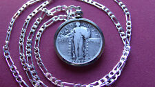 Belo pingente de prata raro Liberty quarto em uma corrente de prata esterlina italiana 28" comprar usado  Enviando para Brazil