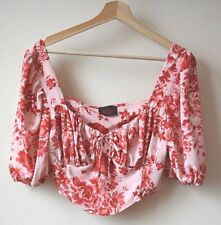 Blusa cropped rosa+tijolo vermelho estampa floral decote coração manga folhada tamanho 10 comprar usado  Enviando para Brazil