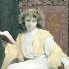 Miss Mabel Love actress postcard antique portrait reading book carved chair for sale  BIRMINGHAM