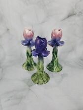 Vintage Handpainted Porcelain Tulip Candlestick Holders Italy Spring Flowers for sale  Shipping to South Africa