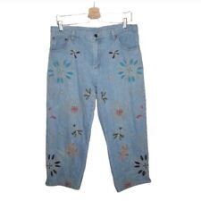 Calça cropped bordada floral vintage anos 90 Y2K cintura alta 14 Capri CLIO, usado comprar usado  Enviando para Brazil