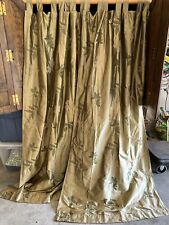 Bombay Pair Silk Tab Top Lined Drapery Panels Curtains Embroider Leaf Motif 86”, used for sale  Shipping to South Africa