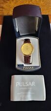 Vintage PULSAR Gold Men's Quartz Watch W/Case Leather Band V501-0A50 *NOS* for sale  Shipping to South Africa
