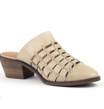 Crevo Luella Leather Block Heel Mules Bone/ Beige Women’s 11 Woven Slip On, used for sale  Shipping to South Africa