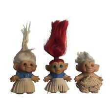 Lote de 3 muñecas troll vintage sin marcar de la década de 1960 signos de desgaste ojos de vidrio ropa segunda mano  Embacar hacia Argentina