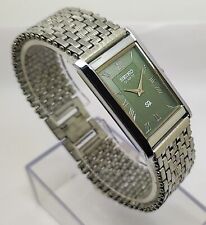 Seiko Slim Quartz GREEN FACE ROMAN FIGURE SILVER BAND JAPAN MADE Men Wrist Watch for sale  Shipping to South Africa