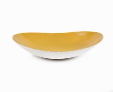 Krenit Style Enameled Bowl White Yellow Mid Century Modern Vintage Large Decor for sale  Shipping to South Africa