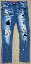 Jeans jeans Demolition masculino desgastado cobra patches 5 bolsos tamanho 40x32 comprar usado  Enviando para Brazil