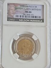 Nelson Mandela - 2008 South Africa 5 Rand 90th Birthday NGC Graded MS66!!!, used for sale  Shipping to South Africa