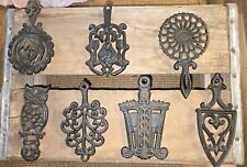 Vintage Miniature Cast Iron Trivets and Iron Set of 7 Branded for sale  Shipping to South Africa