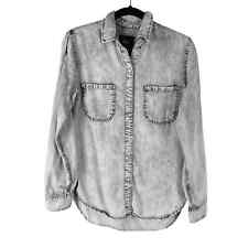 Rail Carter Stone Acid Wash Top Womens XS Gray Pearl Snap Button Down Tencel for sale  Shipping to South Africa