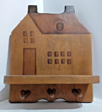 Vintage Wood Wall Shelf with 3 pegs on Hearts - House Shaped, used for sale  Shipping to South Africa