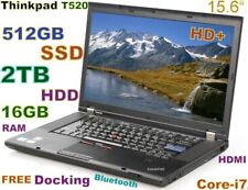 Lenovo Thinkpad T520 i7-2.7Ghz (512GB SSD + 2TB HDD)  16GB 15.6" HD+ HDMI + Dock for sale  Shipping to South Africa