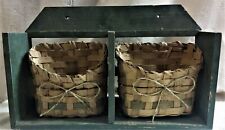 Green Wooden Shelf w/Two Wicker Baskets for Storage or Silk Flowers, 11.75" Wide for sale  Lufkin