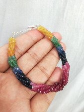 Natural Sapphire, Emerald & Ruby Faceted Gemstone Bead Bracelet 925 Silver Clasp, used for sale  Shipping to South Africa