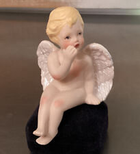 Prateleira de porcelana figura de anjo sentado beijos soprando bebês piano 4” bisque? comprar usado  Enviando para Brazil