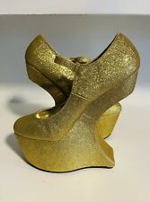 Bumper Gold Glitter Platform Heel Less Wedge Shoes Size 6.5 for sale  Shipping to South Africa