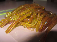 Usado, Lote de 30 minhocas de pesca de plástico 4" SLIDER isca artificial amarela/dourada salpicada comprar usado  Enviando para Brazil