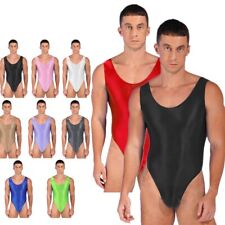Men's One-Piece Glossy Bodysuit Sleeveless Leotard Wrestling Singlet Swimsuit for sale  Shipping to South Africa