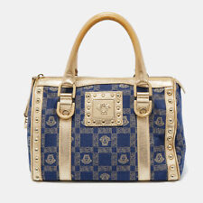 Bolsa satchel Versace ouro/azul monograma tecido e couro cravejado Snap Out Of It comprar usado  Enviando para Brazil