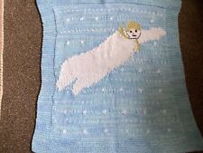 pre-loved Snowman Hand knitted Baby Moses/ Crib Blanket for sale  Shipping to South Africa