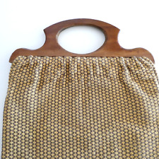 Bolsa tote de tecido à mão com alças de madeira marrom artesão vintage boho comprar usado  Enviando para Brazil