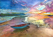 ORIGINAL Hand Painted Watercolor and Pen Art Card (ACEO)Fantasy Art: Sunset, used for sale  Shipping to Canada