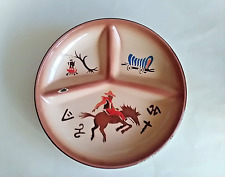 old western vintage buckin' bronco art divided chow tin metal plate for sale  Shipping to South Africa