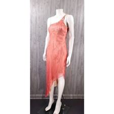 Scala Silk Beaded Dress One Shoulder Asymmetrical Coral Peach for sale  Shipping to South Africa