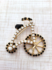 Raro Vintage Broche de Bicicleta Rodas Móveis Preto Branco Strass Penny Farthing comprar usado  Enviando para Brazil