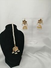 Used, Indian Pakistani Gold Sheesha Kundan Tikka And Earrings Set. for sale  MANCHESTER