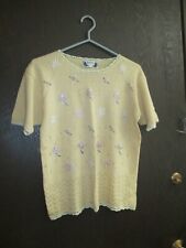 Used, TTP34 Womans Episcia Yellow Knit Cotton Top Blouse pink flower embroidery Medium for sale  Shipping to South Africa