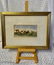 Small  19th Century Watercolour Painting, Cattle and Goats by River, used for sale  Shipping to South Africa